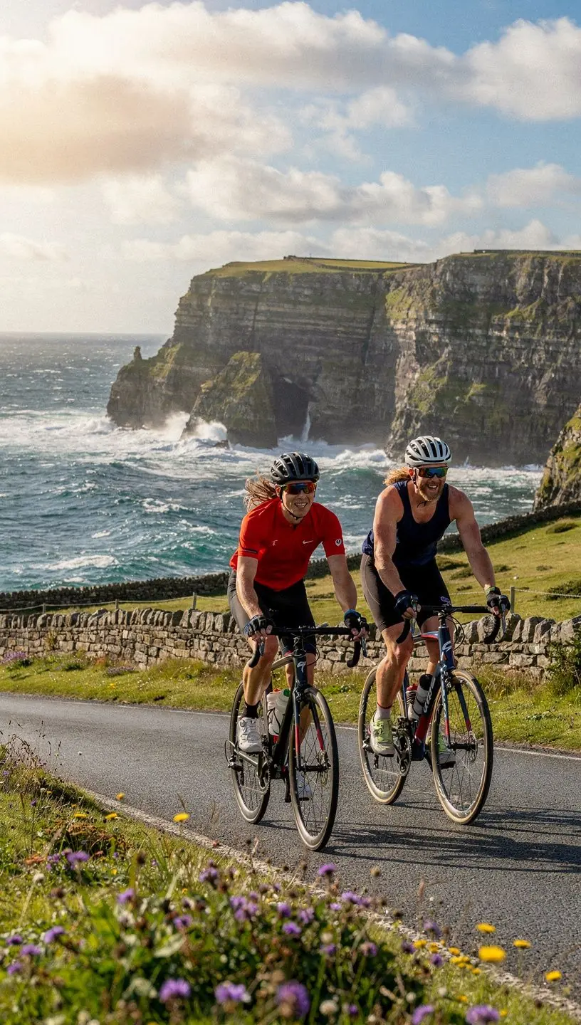 Cyclist planning a scenic route in Ireland.